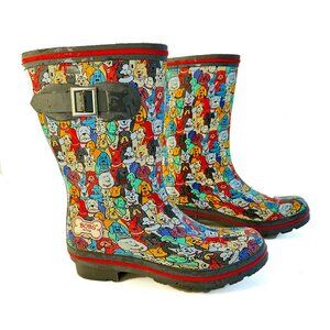 BOBS for Dogs Skechers Rain Boots Women Sz 6 Dogs All Over Mid-Calf Rubber Boots